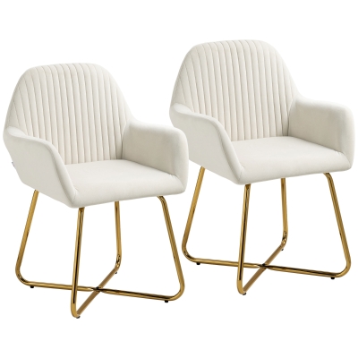 HOMCOM Modern Arm Chair Set of 2 Metal Base Cream White
