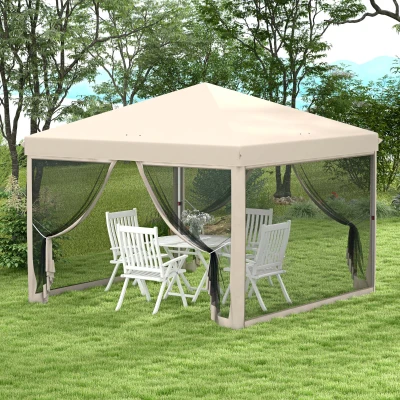 Outsunny Cenador de Jardín 3x3 m con Mosquiteras Anti-UV Marco de Acero y Bolsa de Transporte para Patio Terraza Fiesta Beige