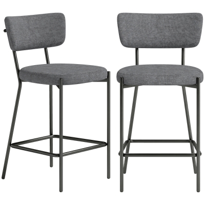 HOMCOM Barhocker im 2er-Set, Polster-Barstühle mit geschwungener Rückenlehne, für Kücheninsel, Frühstücksbereich, Grau