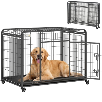 PawHut Metal Dog Cage Locking Door 109.5x71cm Wheels