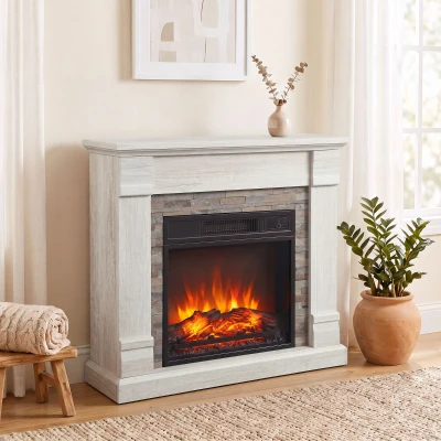 HOMCOM Dekorativer Elektrokamin 1800 W mit 3-stufiger Flammwirkung, Thermostat, Timer, Fernbedienung, Natur