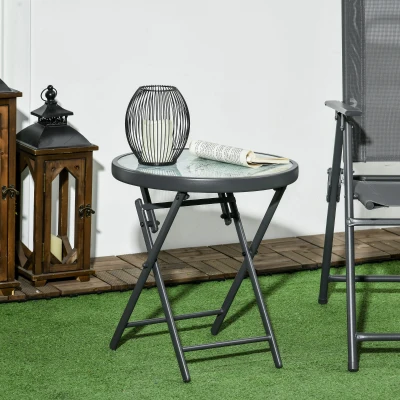 Outsunny Table Basse Pliante Ronde Ø45cm Verre Trempé Métal Blanc