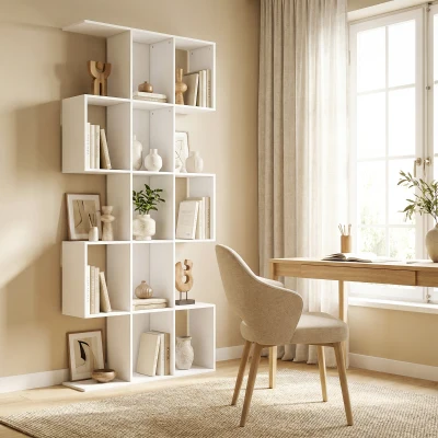 HOMCOM Librería en Forma de S de 5 Niveles para Salón Dormitorio Estudio Oficina 80x24x200 cm Blanco