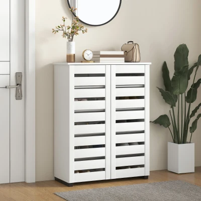 HOMCOM Slim Shoe Cabinet 5-Tier Adjustable Shelves White