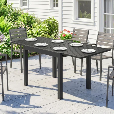 Outsunny Gartentisch Ausziehbarer 80/160 x 80 cm Aluminium Esstisch für 4-6 Personen, Rechteckig mit Lamellenplatte