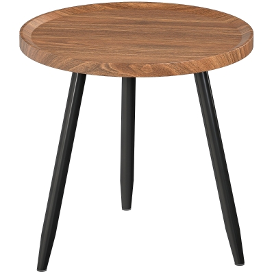HOMCOM Round Coffee Table Steel Frame Chestnut Wood Effect