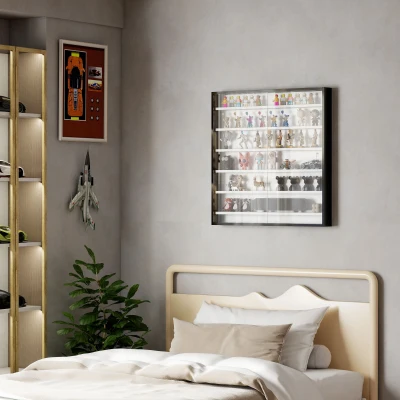 HOMCOM Vitrina de Pared de Madera con Estantes Ajustables y 2 Puertas Correderas de Cristal 80x9,5x83 cm Negro