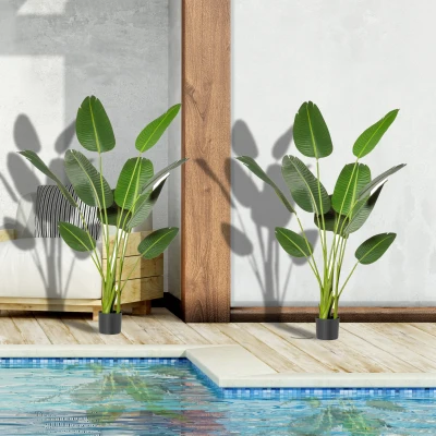 HOMCOM 2 Plantas Artificiales de 160 cm Bananera con Maceta y 10 Hojas Realistas para Decoración en Interior Verde