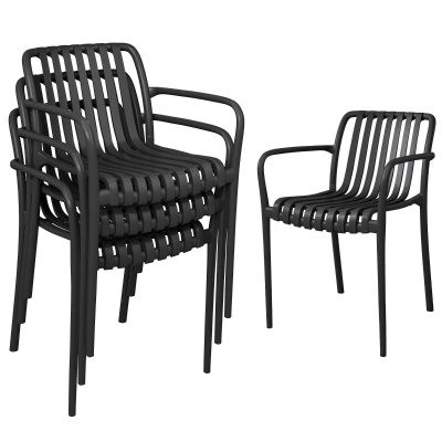 Outsunny Set 4 Sedie da Giardino Impilabili, Nero