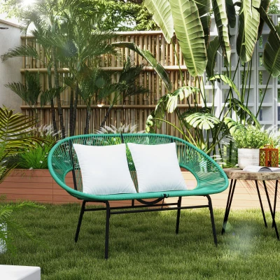 Outsunny Divano da Giardino 2 Posti in Rattan PE e Cuscini Verde