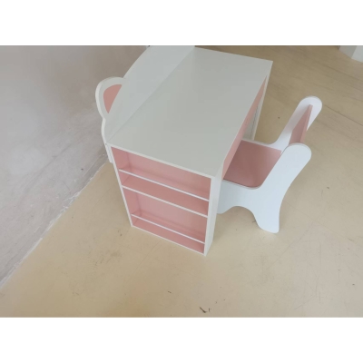 AIYAPLAY Conjunto Mesa Infantil com Cadeira Estante Lateral 3-8 Anos Gaveta Design com Orelhas de Raposa Branco