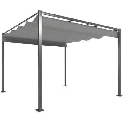 Outsunny 3 x 3 m Garten-Pergola mit einziehbarem Dach, Pavillon, Baldachin für Schatten, UPF30+, Grau