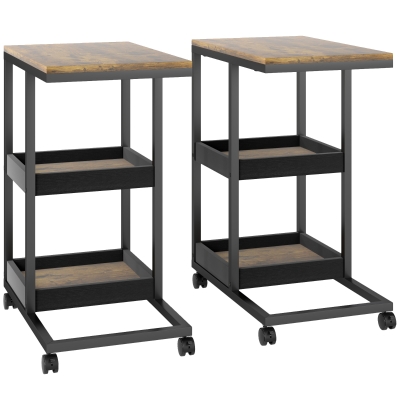 HOMCOM C-Shaped Sofa Side Table Set of 2 Steel Dark Brown
