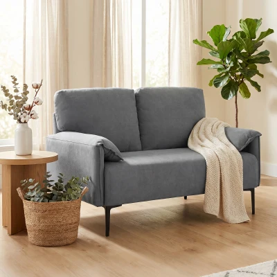 HOMCOM 2-Sitzer-Sofa, dicke Kissen, samtiger Bezug, Polstersofa, Schwarz