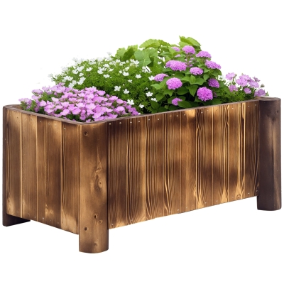 Outsunny Jardinière Bois Sapin Pied Demi Rondin 70x35cm