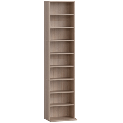 HOMCOM Estantería para CDs y DVDs con Estantes Ajustables Diseño Estrecho y Antivuelco para 260 CDs 33x24x140 cm Madera Natural