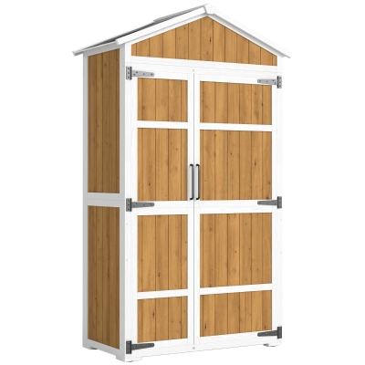 Outsunny Armoire de Jardin Bois 105x55x179cm Toit Métal Étanche