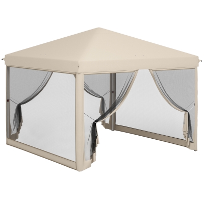 Outsunny Cenador de Jardín 3x3 m con Mosquiteras Anti-UV Marco de Acero y Bolsa de Transporte para Patio Terraza Fiesta Beige