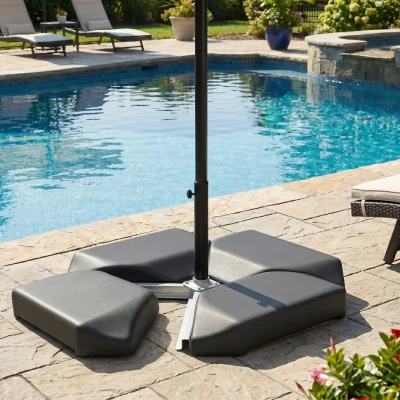 Outsunny Base para Sombrilla de 4 Piezas, para Cantilever Soporte para Parasol de HDPE Rellenable con Agua 77 kg o Arena 100 kg