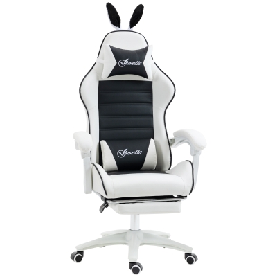 Vinsetto Sedia Gaming Reclinabile con Poggiapiedi e Cuscini, Nero