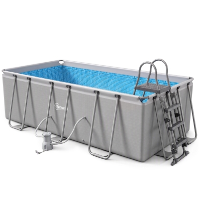 Outsunny Rectangle Pool with Ladder & Pump Steel Grey