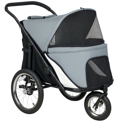 PawHut Poussette Chien 3 Roues Pliable avec Rangement Gris