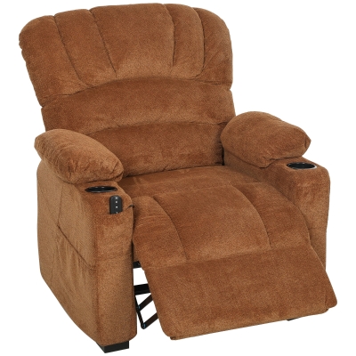 HOMCOM Sillón Relax Reclinable Eléctrico Silencioso con Función Memoria Reposapiés Mando a Distancia Bolsillo Lateral Marrón