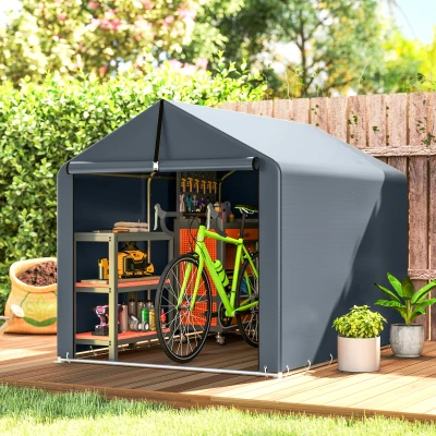 Outsunny Garagenzelt 2,2 x 1,6 m Wasserdicht Gerätezelt mit Rolltür Satteldach Stahlrahmen, UV-beständig Dunkelgrau