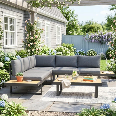 Outsunny Set da Giardino 4pz con 2 Divanetti, Poltrona e Tavolino