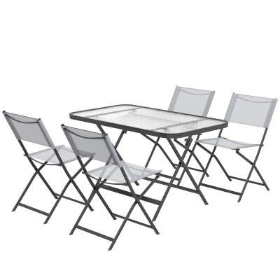 Outsunny Conjunto de Mesa y 4 Sillas de Jardín Plegable con Mesa de Vidrio Templado Estilo Moderno para Terraza Patio Gris