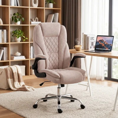 HOMCOM Chaise Bureau Ergonomique Rose Hauteur Réglable Accoudoirs