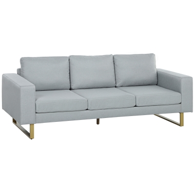 HOMCOM 3-Sitzer-Sofa, Couch mit Vollholzrahmen, Metallbeine, schlichtes Design, Hellgrau
