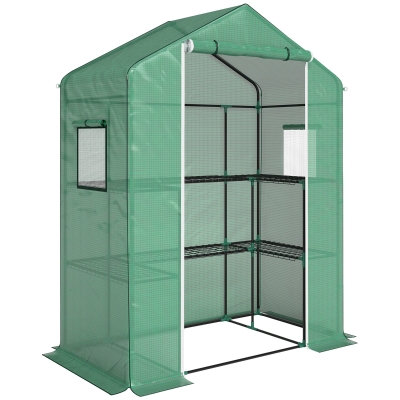 Outsunny Invernadero con 1 Puerta 2 Ventanas y Estantes de 2 Niveles en Forma de U para Cultivo de Plantas 140x73x190 cm Verde