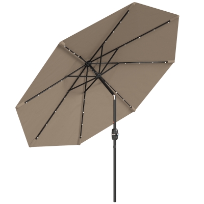 Outsunny Sombrilla de Jardín Ø265 cm con 32 Luces LED Solares Manivela y Poste de Acero para Patio Terraza Caqui