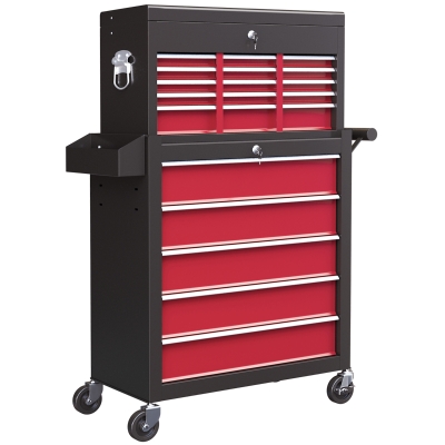 HOMCOM Tool Storage Chest on Wheels 14 Drawer Red
