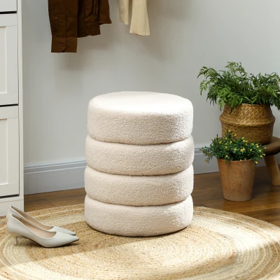 HOMCOM Hocker, rund, Teddyfleece, bis 120kg, Φ40x45H cm, Beige