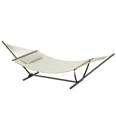 Outsunny Hamac sur Pied Crème 368cm Acier avec Oreiller