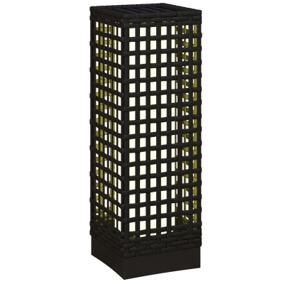 Outsunny Außenleuchte mit Solarmodul, Einschaltautomatik, 8 h Betriebszeit, Rattanoptik, Stahl, 15,5 x 15,5 x 46 cm, Schwarz