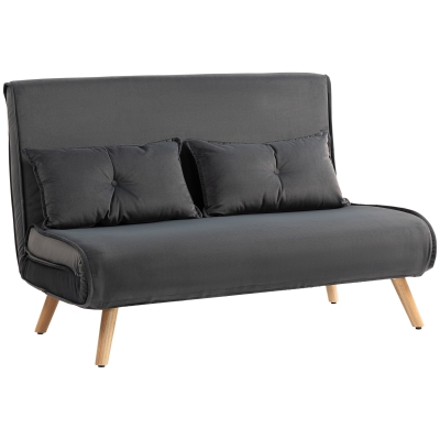 HOMCOM 2-Sitzer-Schlafsofa, Bettsofa, in Bett umwandelbare Couch, verstellbare Rückenlehne, Stoffbezug, Metallrahmen, Grau