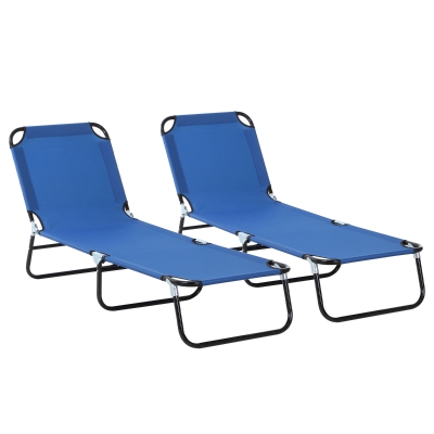 Outsunny Conjunto de 2 Tumbonas Plegables y Reclinables con Respaldo Ajustable en 5 Niveles Carga 120 kg 188x56x28 cm Azul