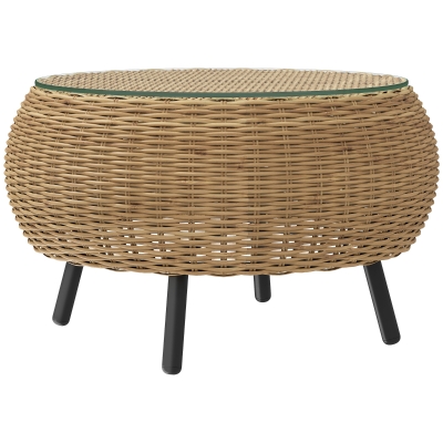 Outsunny Beistelltisch aus Polyrattan runder Kaffeetisch Couchtisch mit Glas Tischplatte Ø75 x 42 cm Braun