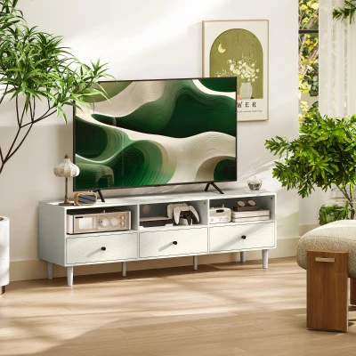 HOMCOM Meuble TV 75" Blanc avec Tiroirs et Étagères