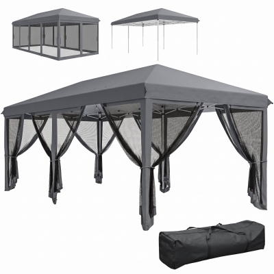 Outsunny Pop Up Gazebo 3x6m Grey with 6 Mesh Walls