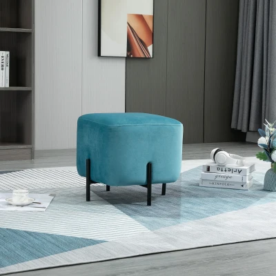 HOMCOM Pufe Apoio para Pés Acolchoado Poliéster Aço Espuma Turquesa 44,5x44,5x41,5 cm