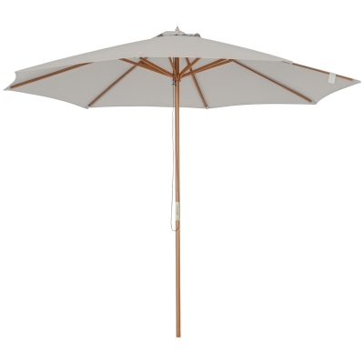 Outsunny Sombrilla Terraza Exterior Ø300 cm Sombrilla de Jardín con Sistema de Polea Techo Ventilado y Poste Desmontable de Madera Parasol para Patio Terraza Gris