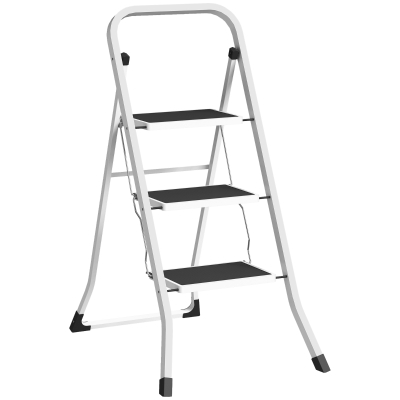 HOMCOM Escalera Plegable de 3 Peldaños 71x46,5x105,3 cm con Superficie Antideslizante Asa de Transporte y Carga Máxima 150 kg