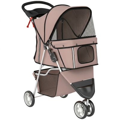 PawHut Foldable Dog Stroller 3 Wheels Adjustable Canopy Coffee