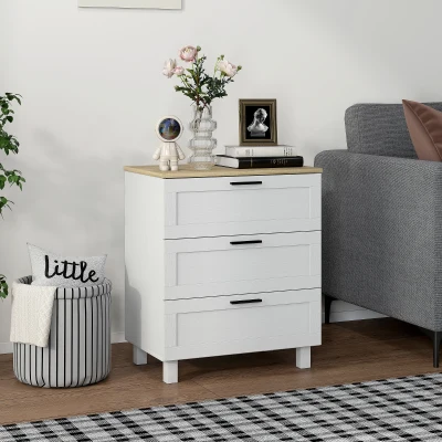 Comodă modernă cu 3 sertare 60x38x71 cm albă și culoare lemn