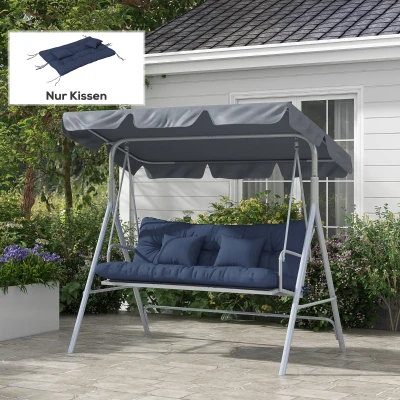 Outsunny 4er-Set Sitzkissen, 150x50 cm wasserabweisend Stuhlkissen mit Bindebänder, 10cm dick Marineblau