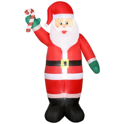 Outsunny Papá Noel Hinchable 240 cm con Bastón Luces LED e Inflador Decoración Navideña para Exterior Interior Multicolor